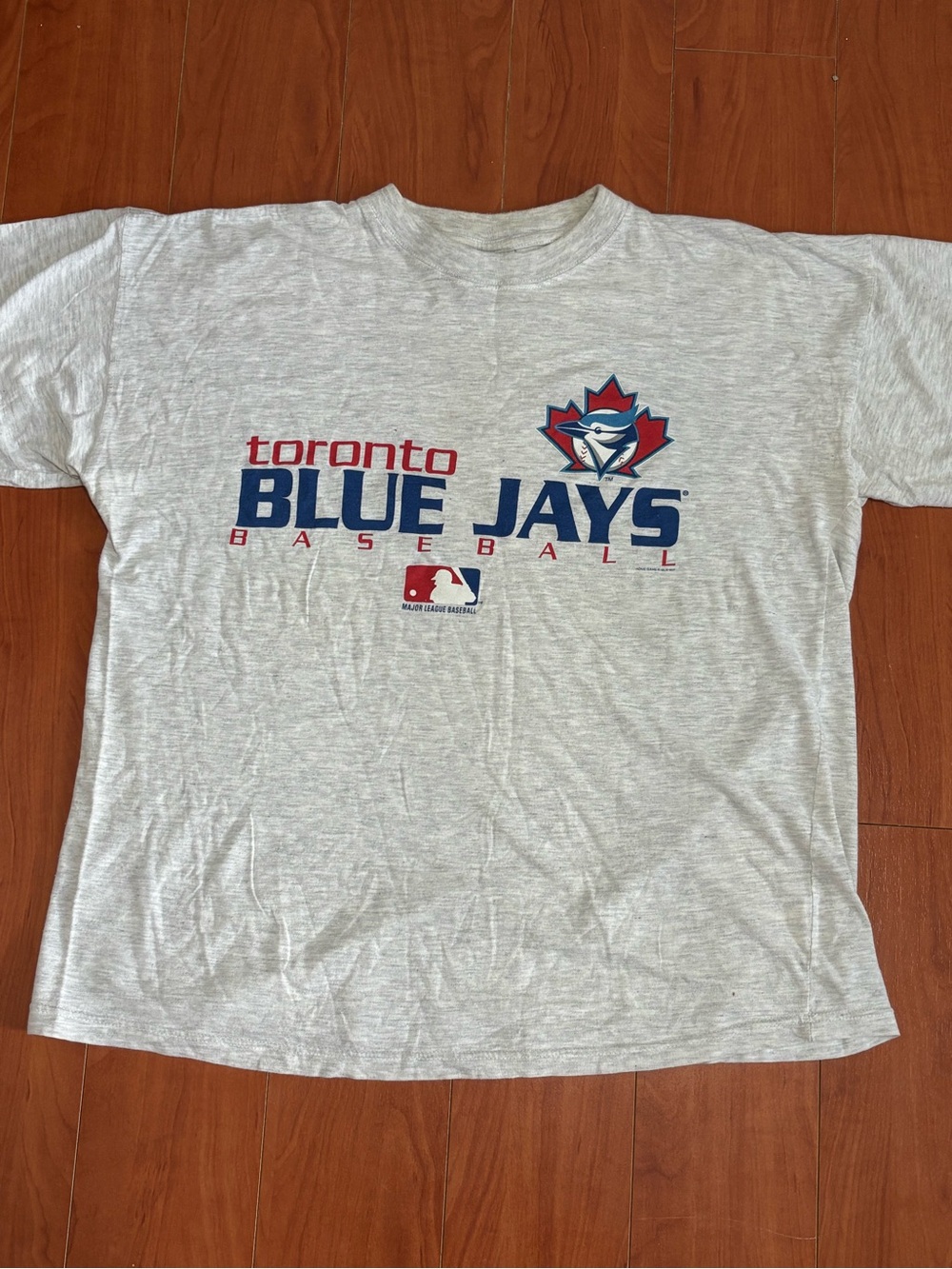 Vintage 1996 Toronto Blue Jays MLB Graphic Tee - Light Gray with Blue & Red Logo